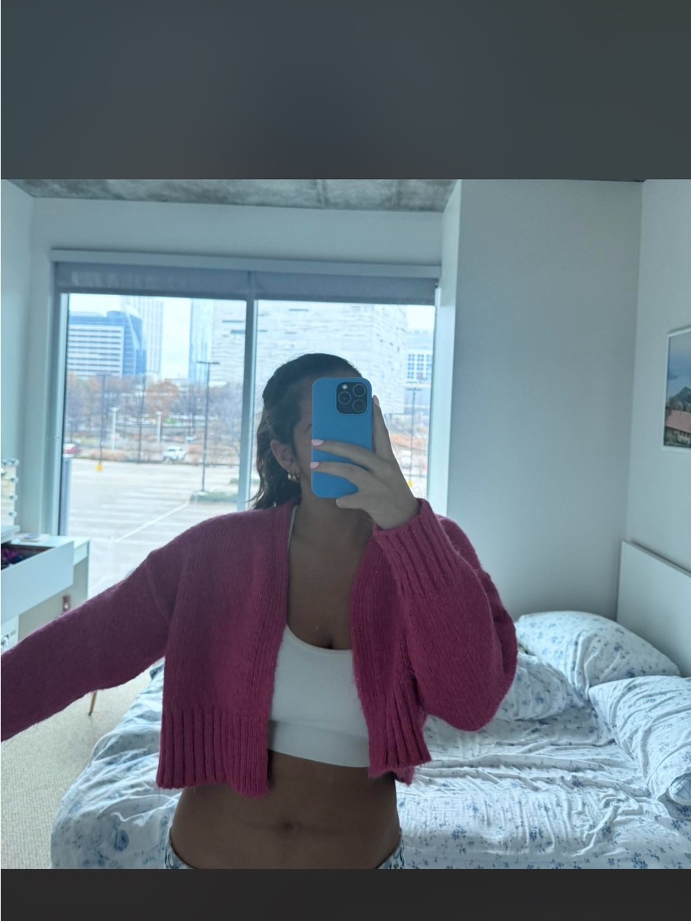Zara Fuchsia Cropped Chunky Knit Cardigan